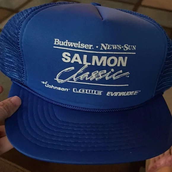 Vintage Budweiser Salmon Classic Trucker Hat Snapback Fishing Tournament Cap - Picture 5 of 5